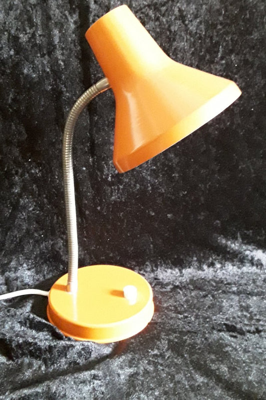 Adjustable Desk Lamp in Orange Painted Metal with Flexible Nickel-Plated Swan Neck, 1970s