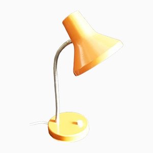 Adjustable Desk Lamp in Orange Painted Metal with Flexible Nickel-Plated Swan Neck, 1970s-HOI-1299534