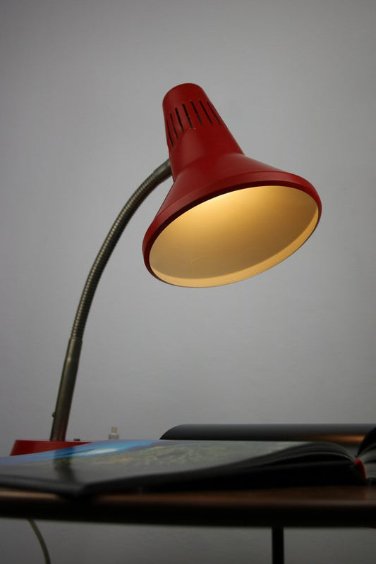 Adjustable Desk Lamp in Red Painted Metal and Chrome-Plated Spiral Arm from Tep, 1970s