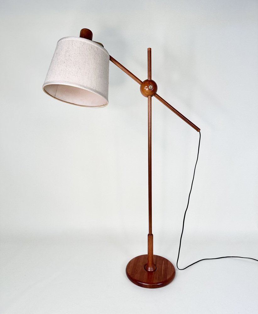 Adjustable Floor Lamp in Teak with Brass Details from Temde Leuchten, 1960s