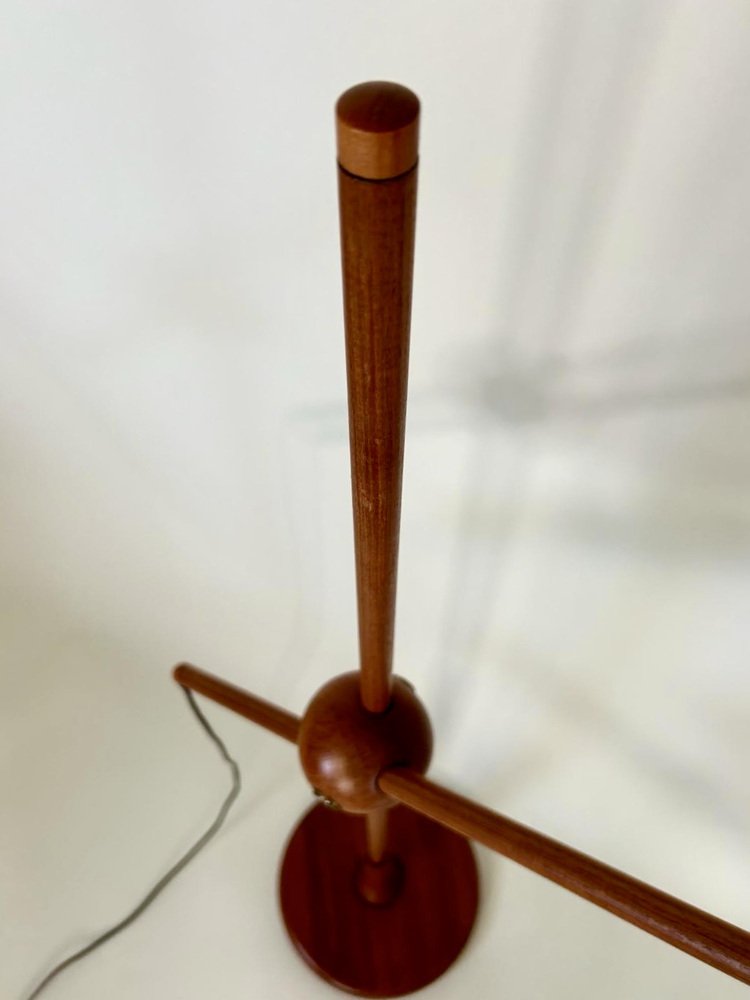 Adjustable Floor Lamp in Teak with Brass Details from Temde Leuchten, 1960s