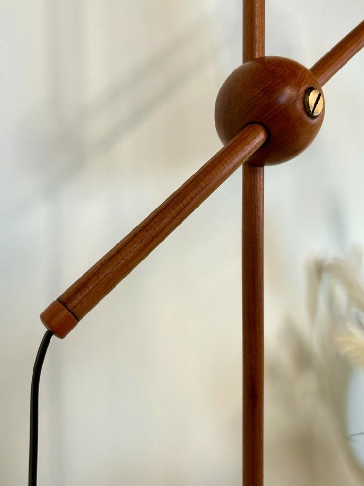 Adjustable Floor Lamp in Teak with Brass Details from Temde Leuchten, 1960s