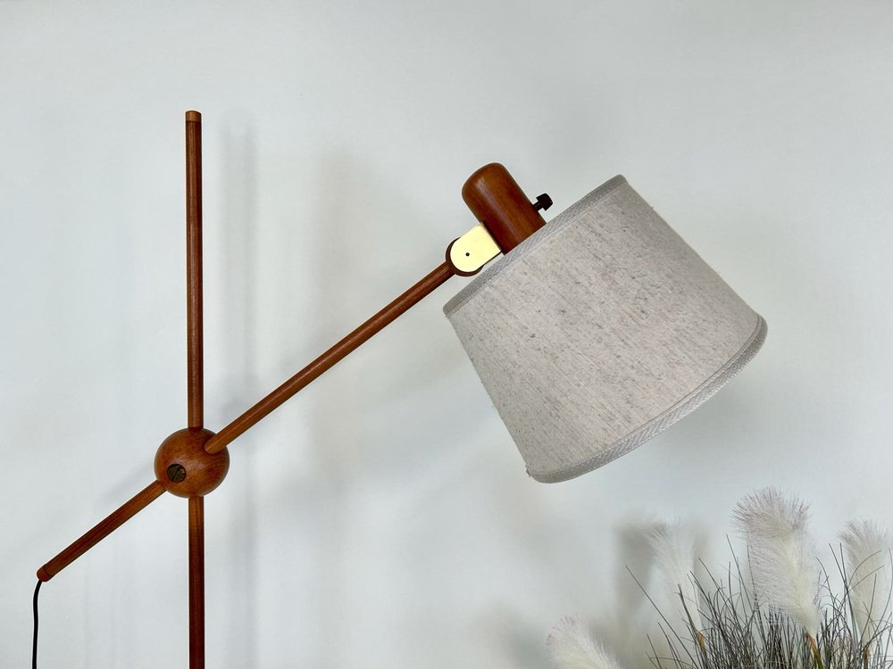 Adjustable Floor Lamp in Teak with Brass Details from Temde Leuchten, 1960s