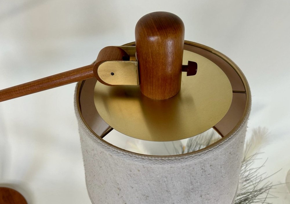 Adjustable Floor Lamp in Teak with Brass Details from Temde Leuchten, 1960s