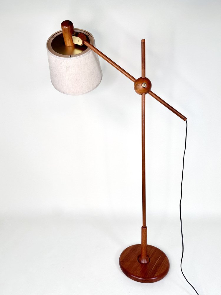 Adjustable Floor Lamp in Teak with Brass Details from Temde Leuchten, 1960s