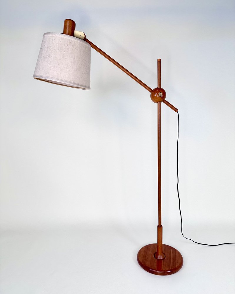 Adjustable Floor Lamp in Teak with Brass Details from Temde Leuchten, 1960s