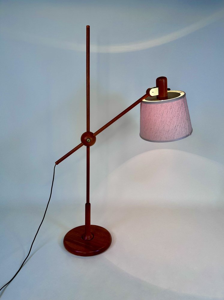 Adjustable Floor Lamp in Teak with Brass Details from Temde Leuchten, 1960s