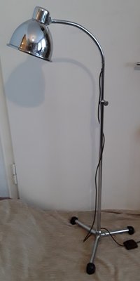 Adjustable Floor Lamp with Chromed Tripod Base, Spiral Arm & Cream Metal Shade, 1940s-HOI-1134128