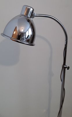 Adjustable Floor Lamp with Chromed Tripod Base, Spiral Arm & Cream Metal Shade, 1940s-HOI-1134128