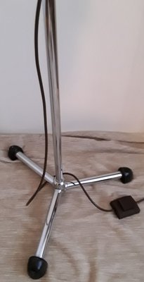 Adjustable Floor Lamp with Chromed Tripod Base, Spiral Arm & Cream Metal Shade, 1940s-HOI-1134128