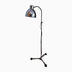 Adjustable Floor Lamp with Chromed Tripod Base, Spiral Arm & Cream Metal Shade, 1940s-HOI-1134128