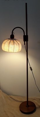 Adjustable Floor Lamp with Teak Frame and Segmented Fabric Shade, 1970s-HOI-1134130