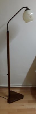 Adjustable German Art Deco Floor Lamp in Walnut, Brass & Glass, 1930s-HOI-1432026