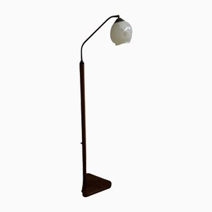 Adjustable German Art Deco Floor Lamp in Walnut, Brass & Glass, 1930s-HOI-1432026