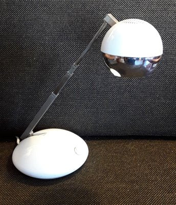 Adjustable German Desk Lamp with White Plastic Base & Chrome Metal Telescopic Arm by Eichhoff, 1980s-HOI-1223583