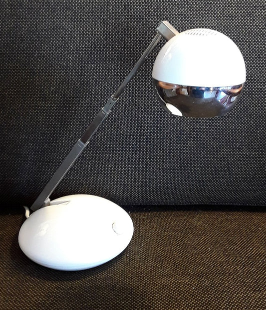 Adjustable German Desk Lamp with White Plastic Base & Chrome Metal Telescopic Arm by Eichhoff, 1980s