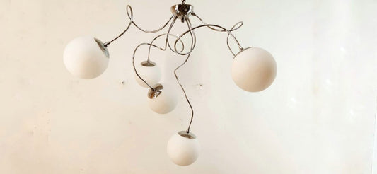 Adjustable Hanging Lamp with White Sphere Glass