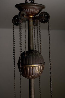 Adjustable Height Chandelier with Original Glasswork and Brass Detailing-POG-2019547