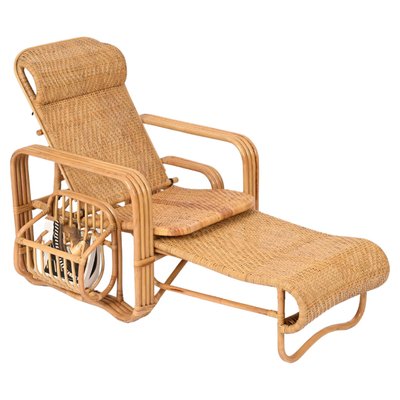 Adjustable Lounge Chair in Woven Wicker and Rattan, Italy, 1970s-JDR-1815896