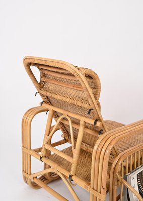 Adjustable Lounge Chair in Woven Wicker and Rattan, Italy, 1970s-JDR-1815896