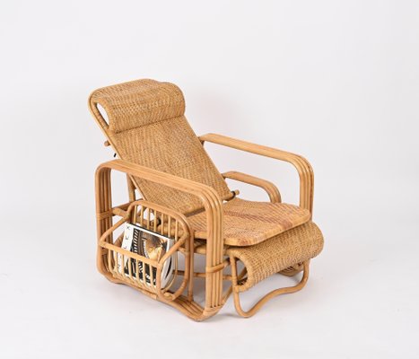 Adjustable Lounge Chair in Woven Wicker and Rattan, Italy, 1970s-JDR-1815896