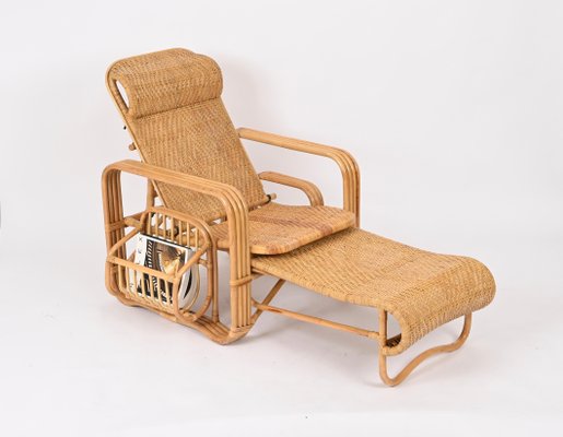 Adjustable Lounge Chair in Woven Wicker and Rattan, Italy, 1970s-JDR-1815896