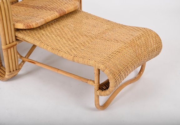 Adjustable Lounge Chair in Woven Wicker and Rattan, Italy, 1970s-JDR-1815896