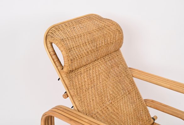 Adjustable Lounge Chair in Woven Wicker and Rattan, Italy, 1970s-JDR-1815896