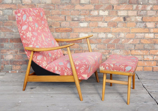 Adjustable Lounge Chair & Ottoman, 1960s, Set of 2