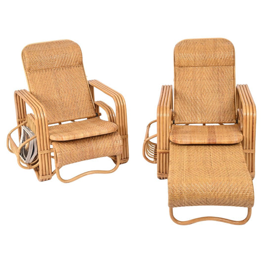 Adjustable Lounge Chairs in Wicker and Rattan, Italy, 1970s, Set of 2