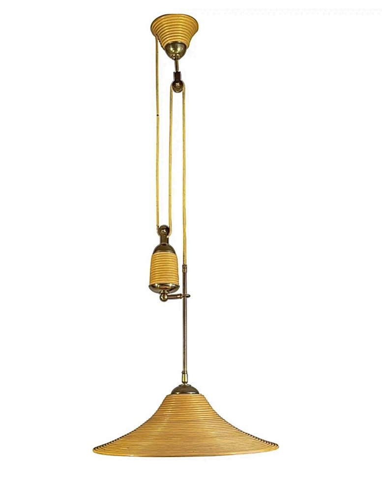 Adjustable Pencil Reed Bamboo Pendant Lamp, 1960s