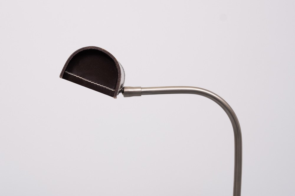 Adjustable Stich Leather Floor Lamp by Jacques Adnet, 1975