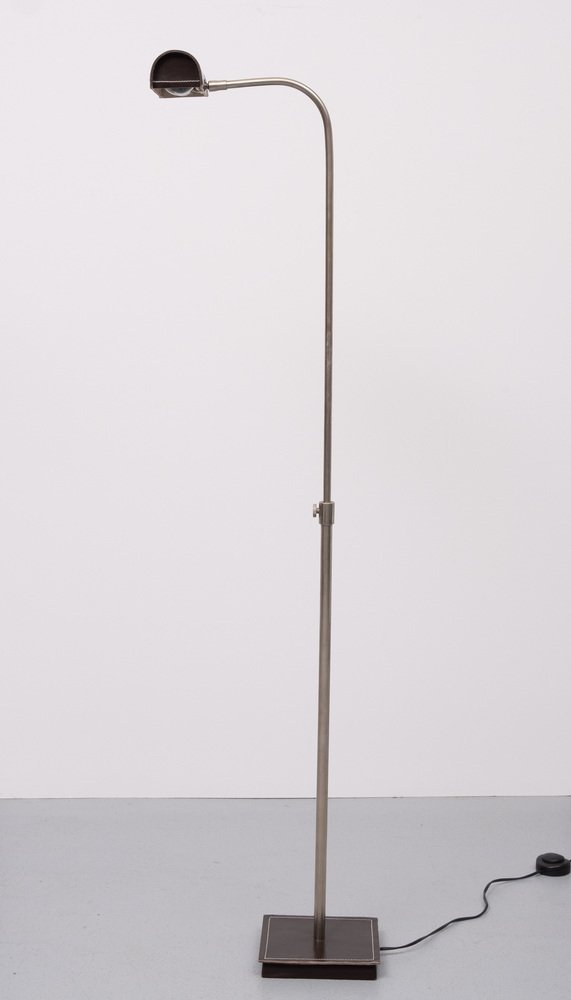 Adjustable Stich Leather Floor Lamp by Jacques Adnet, 1975