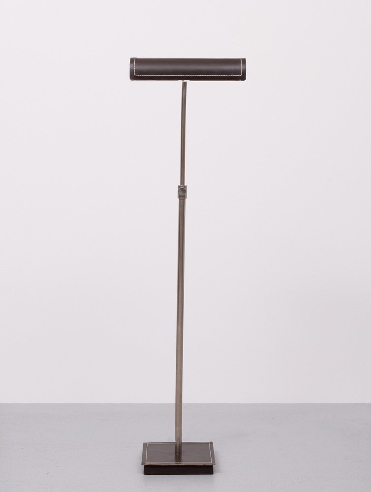 Adjustable Stich Leather Floor Lamp by Jacques Adnet, 1975