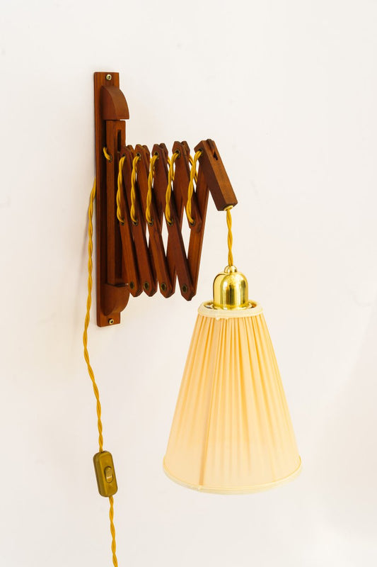 Adjustable Teak Wall Lamp with Fabric Shade, Denmark, 1960s