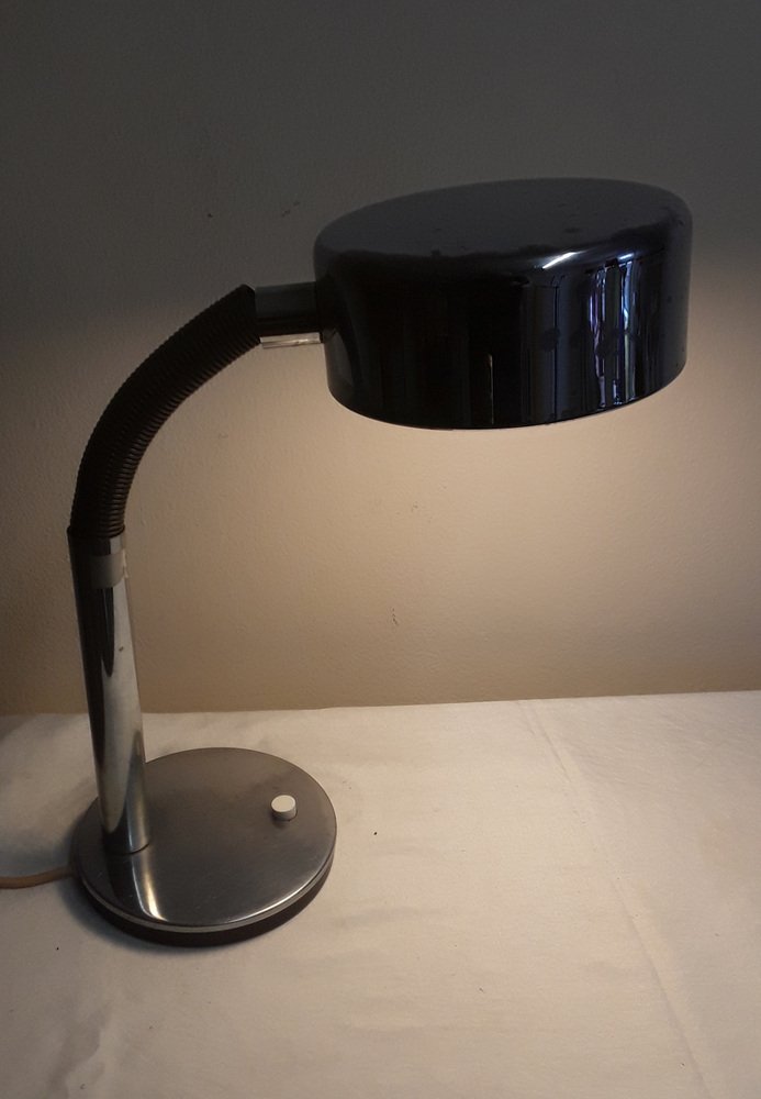 Adjustable Vintage Desk Lamp with a Chrome-Plated Metal Frame and Plastic-Coated Gooseneck, 1970s