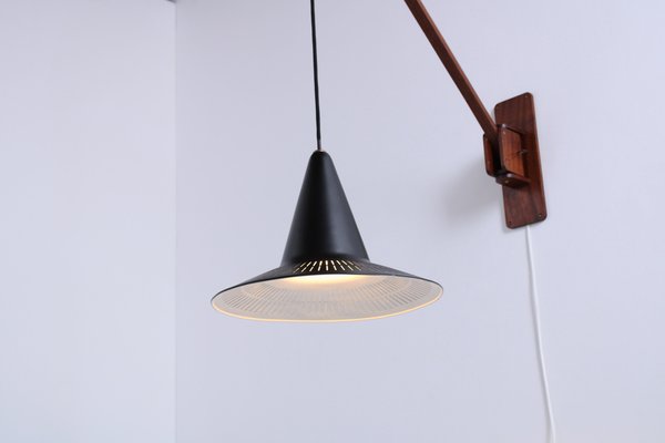 Adjustable Wall Lamp in Black and Teak from Indoor, 1950s-XT-1451409