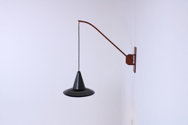 Adjustable Wall Lamp in Black and Teak from Indoor, 1950s-XT-1451409