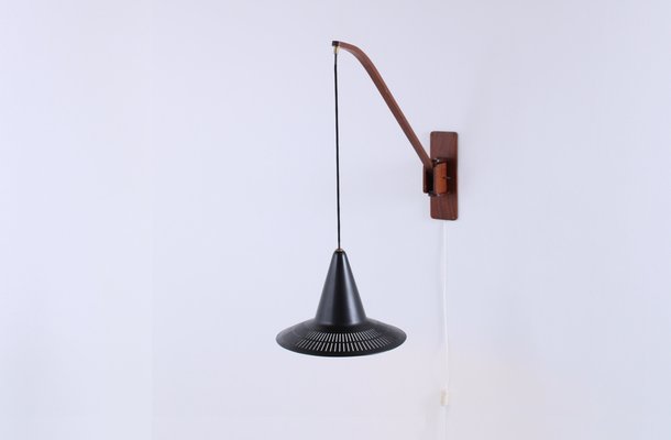 Adjustable Wall Lamp in Black and Teak from Indoor, 1950s-XT-1451409