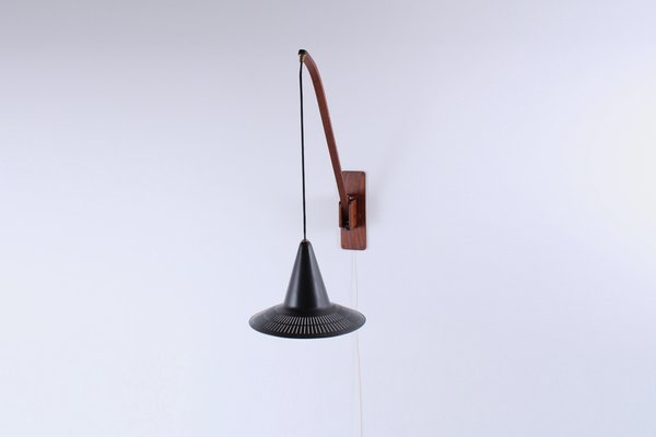 Adjustable Wall Lamp in Black and Teak from Indoor, 1950s-XT-1451409