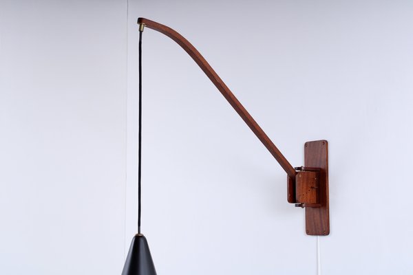 Adjustable Wall Lamp in Black and Teak from Indoor, 1950s-XT-1451409