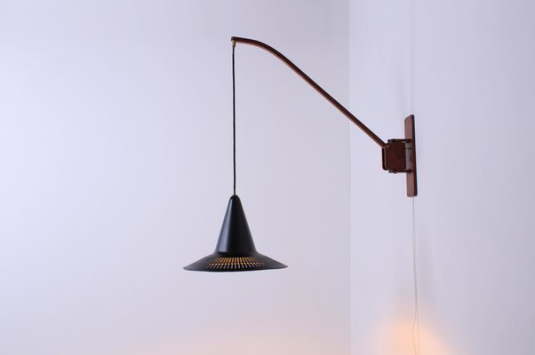 Adjustable Wall Lamp in Black and Teak from Indoor, 1950s-XT-1451409