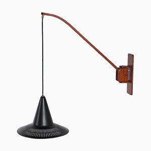 Adjustable Wall Lamp in Black and Teak from Indoor, 1950s-XT-1451409