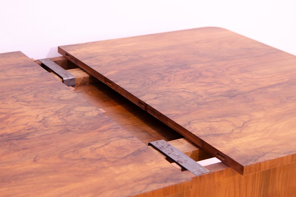 Adjustable Walnut Dining Table, Czechoslovakia, 1930s