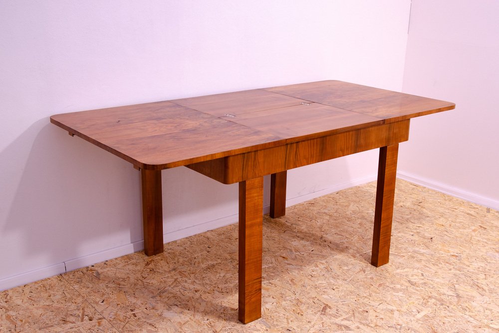 Adjustable Walnut Dining Table, Czechoslovakia, 1930s