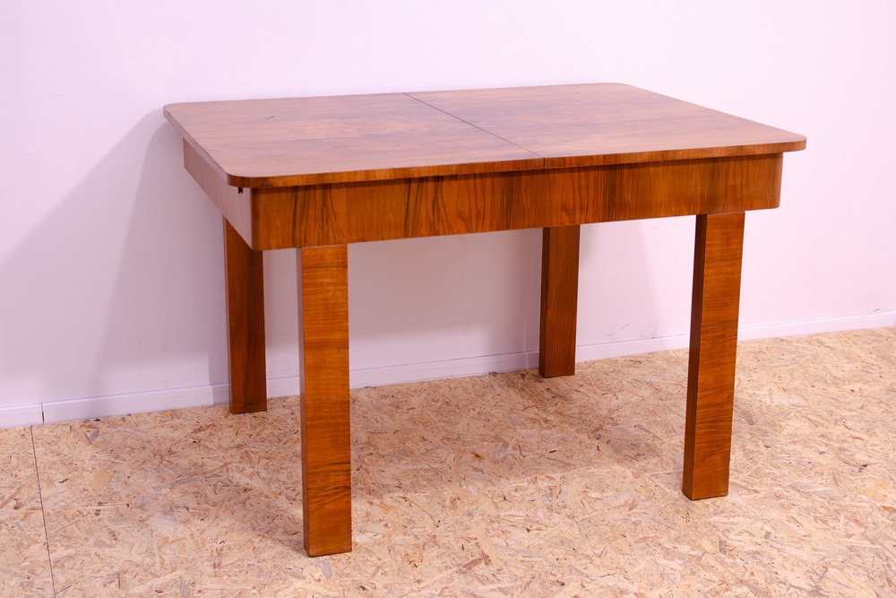 Adjustable Walnut Dining Table, Czechoslovakia, 1930s