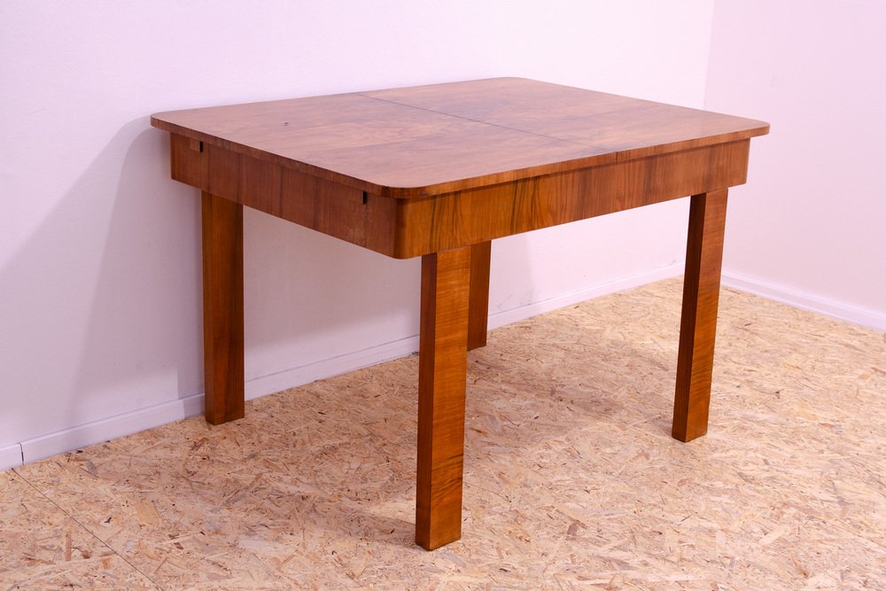 Adjustable Walnut Dining Table, Czechoslovakia, 1930s