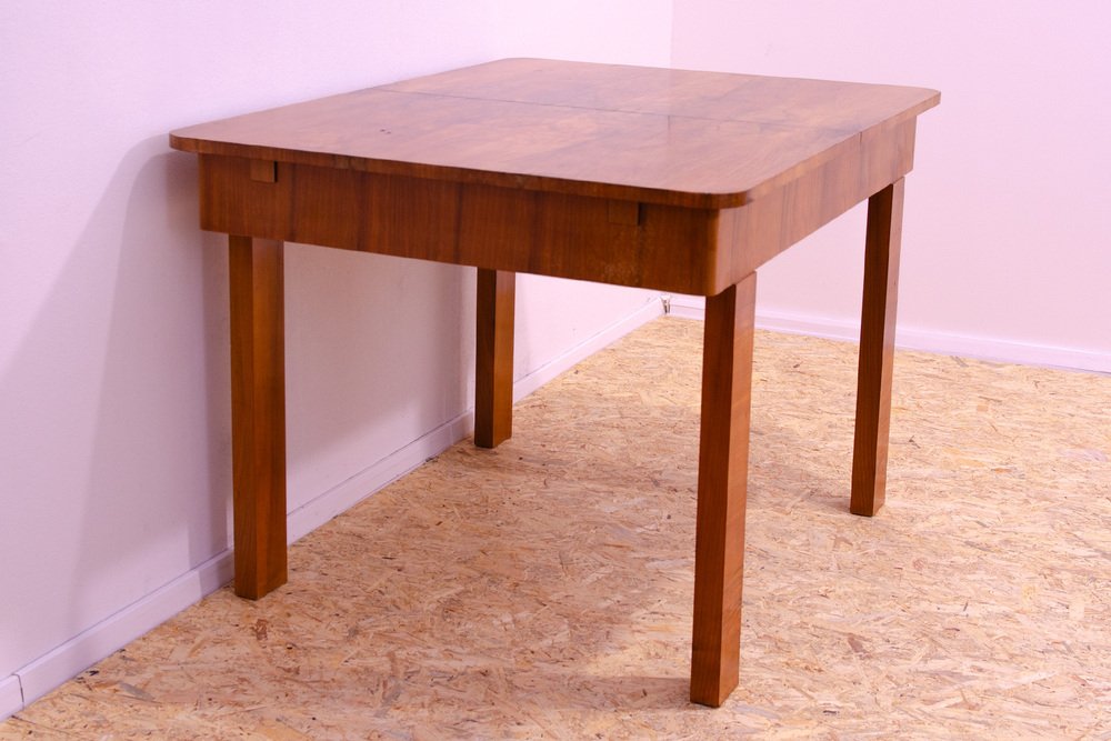 Adjustable Walnut Dining Table, Czechoslovakia, 1930s