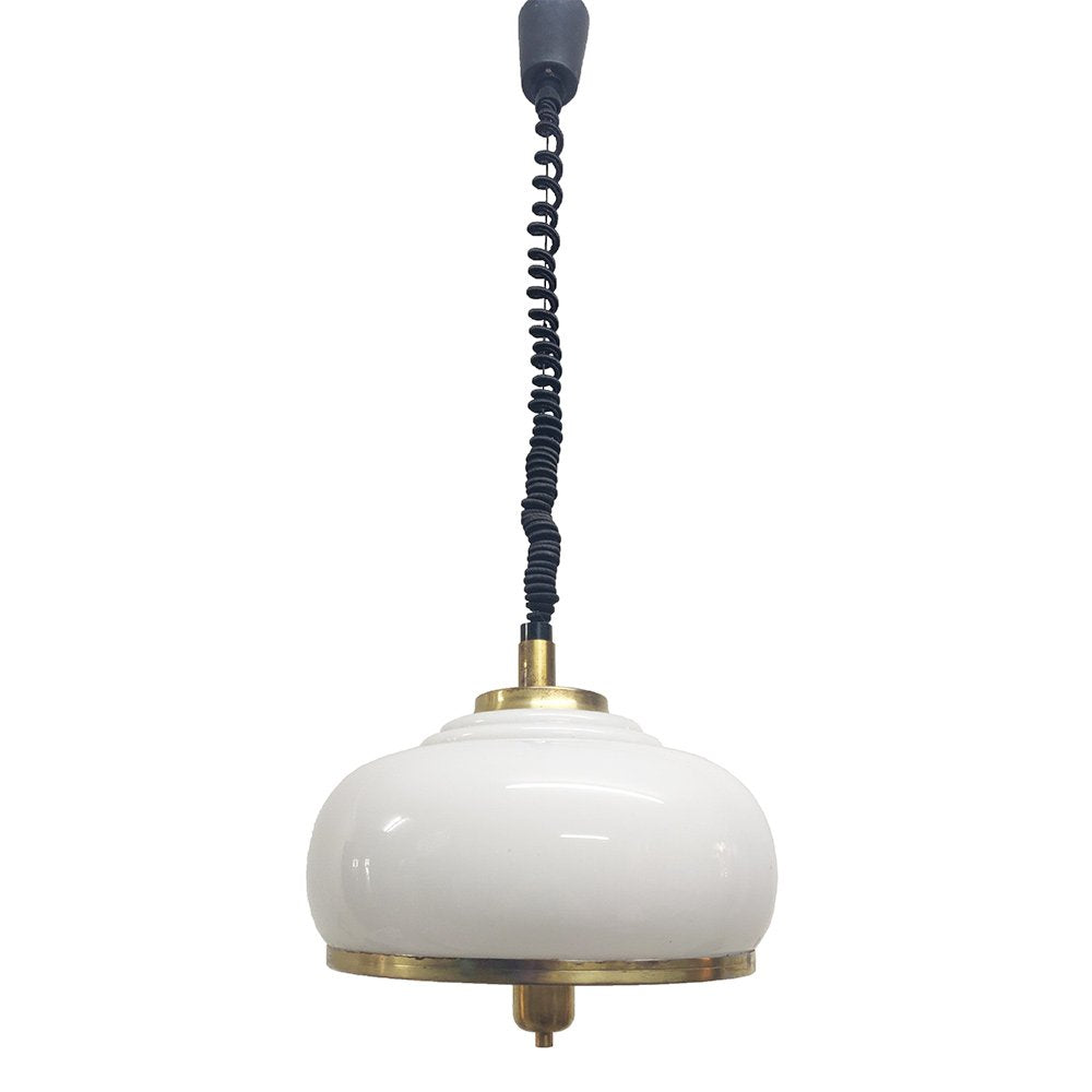 Adjustable White Opaline Glass and Golden Brass Adjustable Lamp, Italy, 1970s