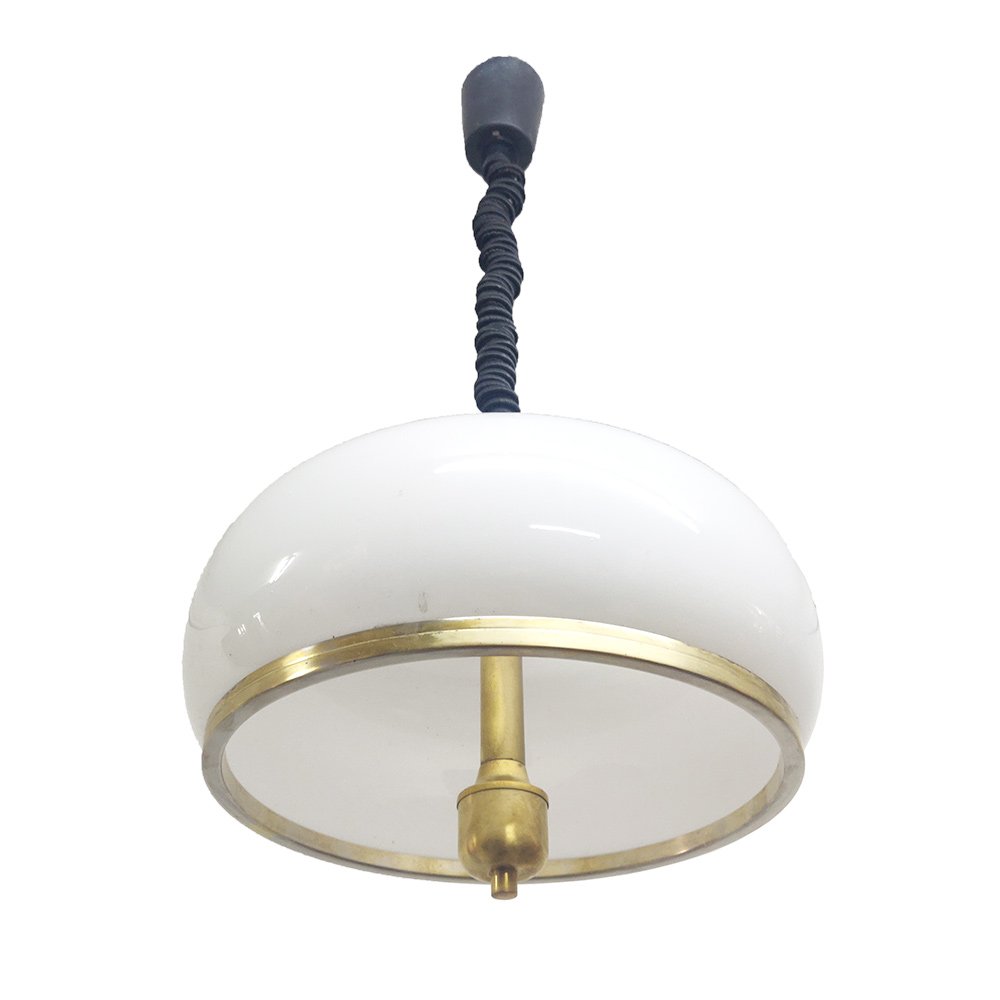 Adjustable White Opaline Glass and Golden Brass Adjustable Lamp, Italy, 1970s